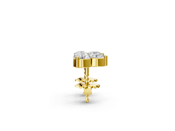 Yellow gold Triangular Cluster Round Diamond Stud Earrings with Prong Setting