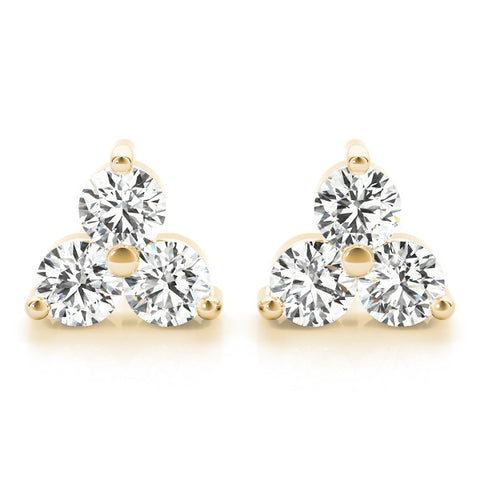 Yellow gold Triangular Cluster Round Diamond Stud Earrings with Prong Setting