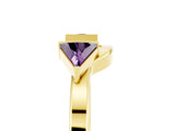 Yellow gold Trillion Amethyst Open Band Ring with Bezel Setting_11