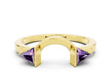 Yellow gold Trillion Amethyst Open Band Ring with Bezel Setting_6