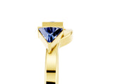 Yellow gold Trillion Blue Sapphire Open Band Ring with Bezel Setting_11