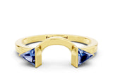 Yellow gold Trillion Blue Sapphire Open Band Ring with Bezel Setting_6