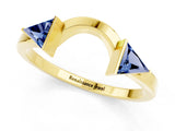 Yellow gold Trillion Blue Sapphire Open Band Ring with Bezel Setting_7