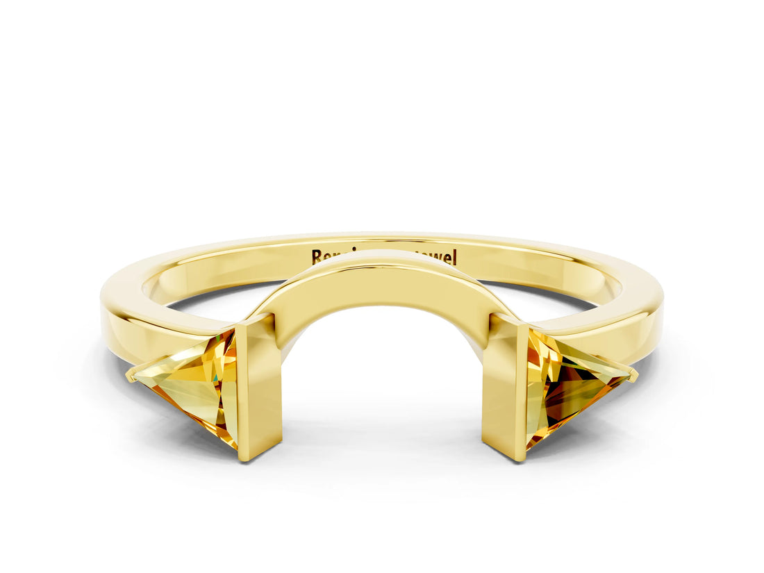 Yellow gold Trillion Citrine Open Band Ring with Bezel Setting_6