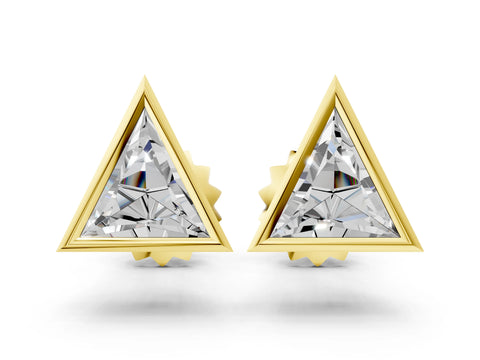 Yellow gold Trillion Diamond Bezel-Set Solitaire Stud Earrings_6