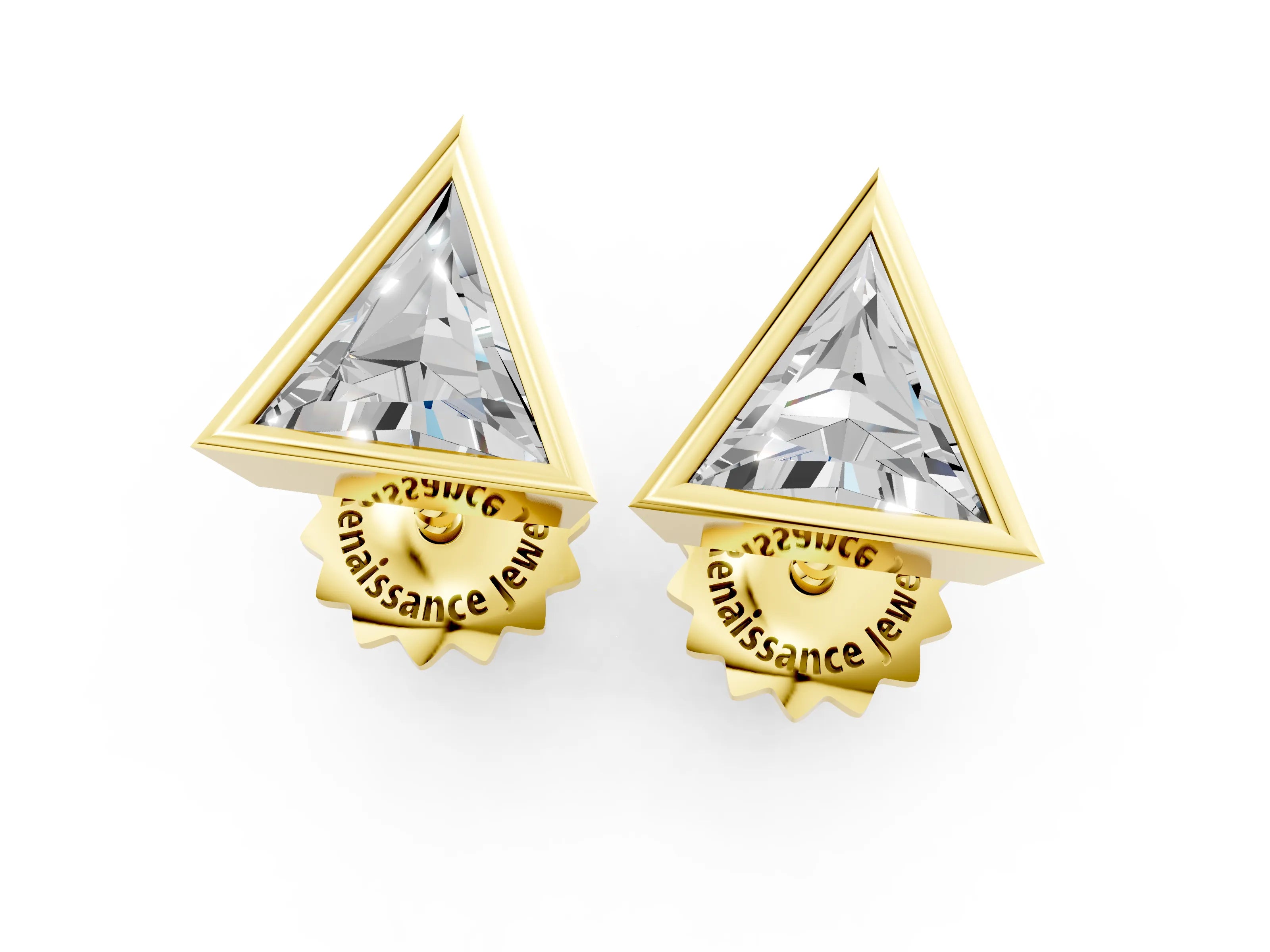 Yellow gold Trillion Diamond Bezel-Set Solitaire Stud Earrings_7