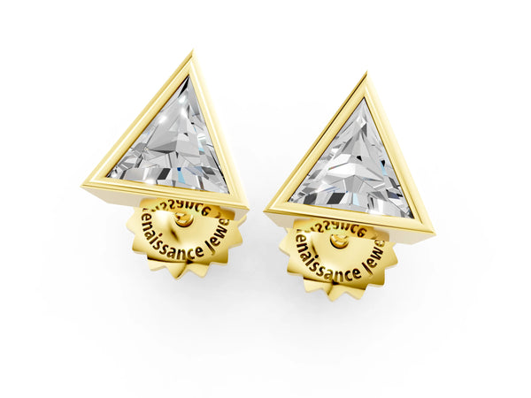 Yellow gold Trillion Diamond Bezel-Set Solitaire Stud Earrings