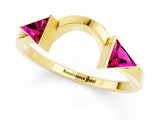 Yellow gold Trillion Garnet Open Band Ring with Bezel Setting_7