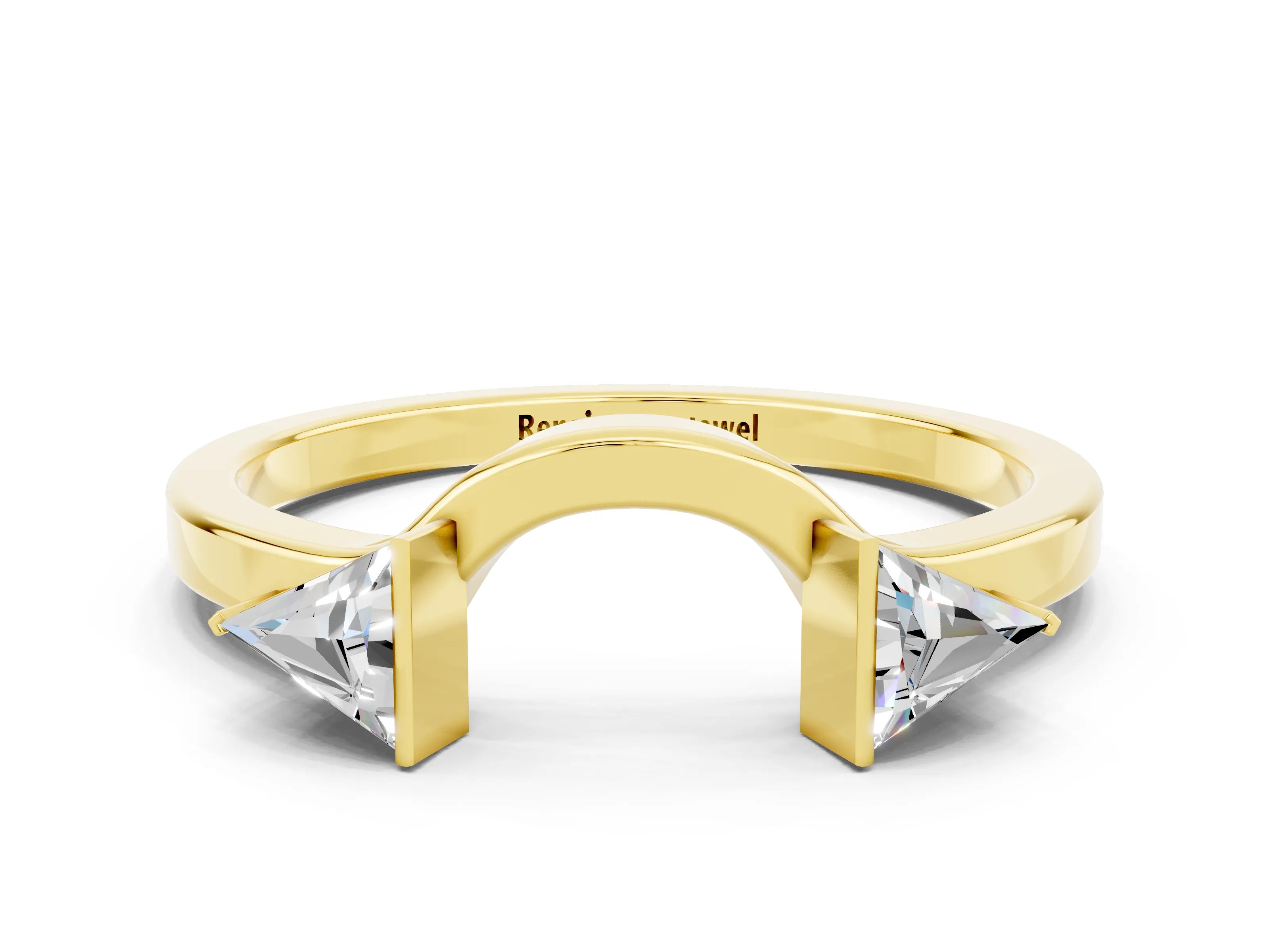 Yellow gold Trillion Moissanite Open Band Ring with Bezel Setting_6