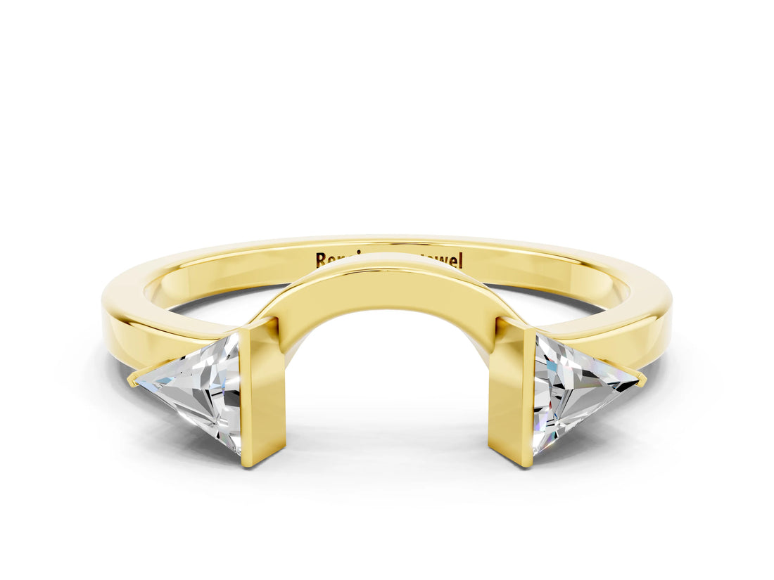 Yellow gold Trillion Moissanite Open Band Ring with Bezel Setting_6