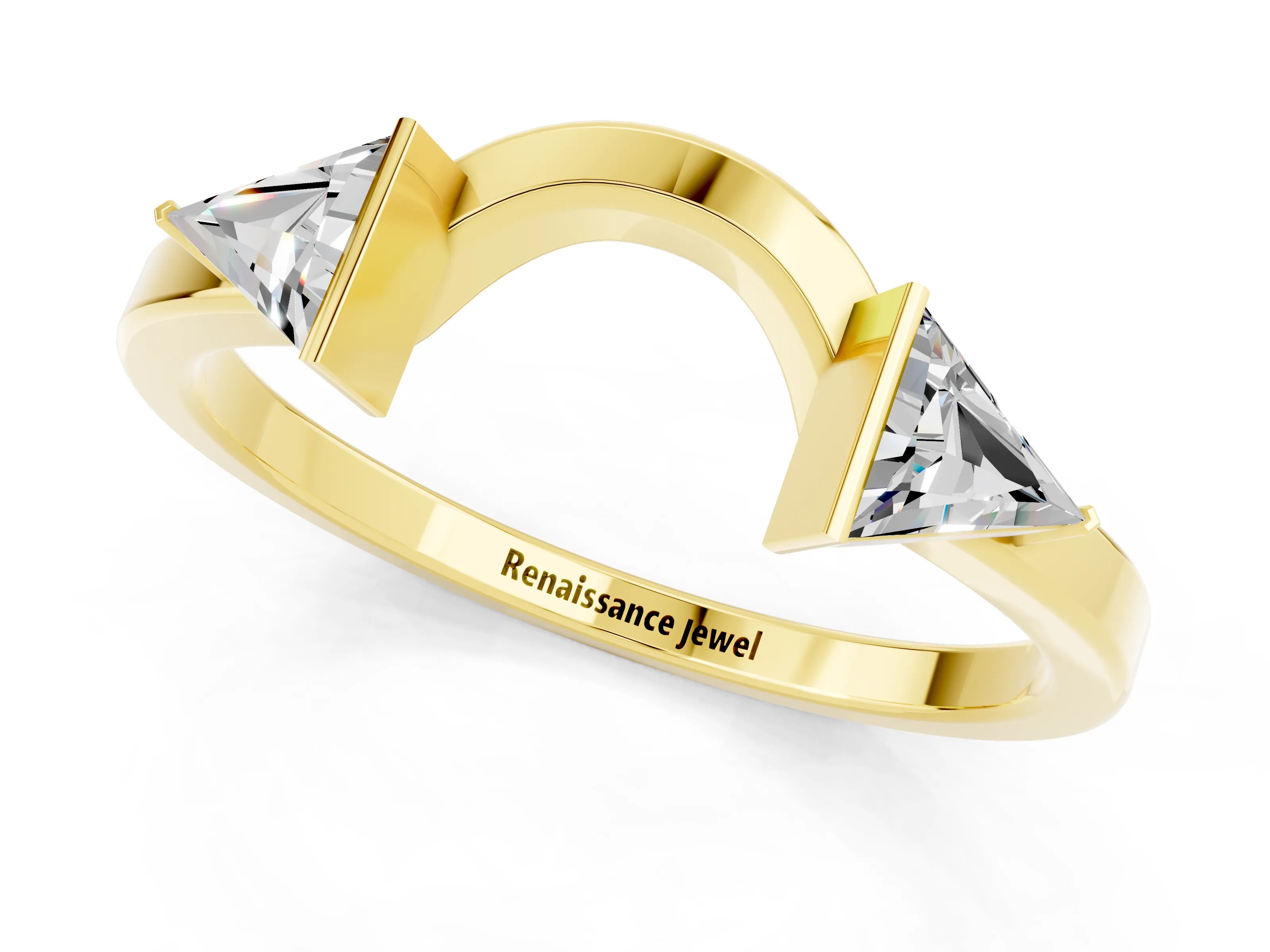 Yellow gold Trillion Moissanite Open Band Ring with Bezel Setting_7
