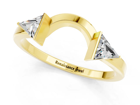 Yellow gold Trillion Moissanite Open Band Ring with Bezel Setting_7
