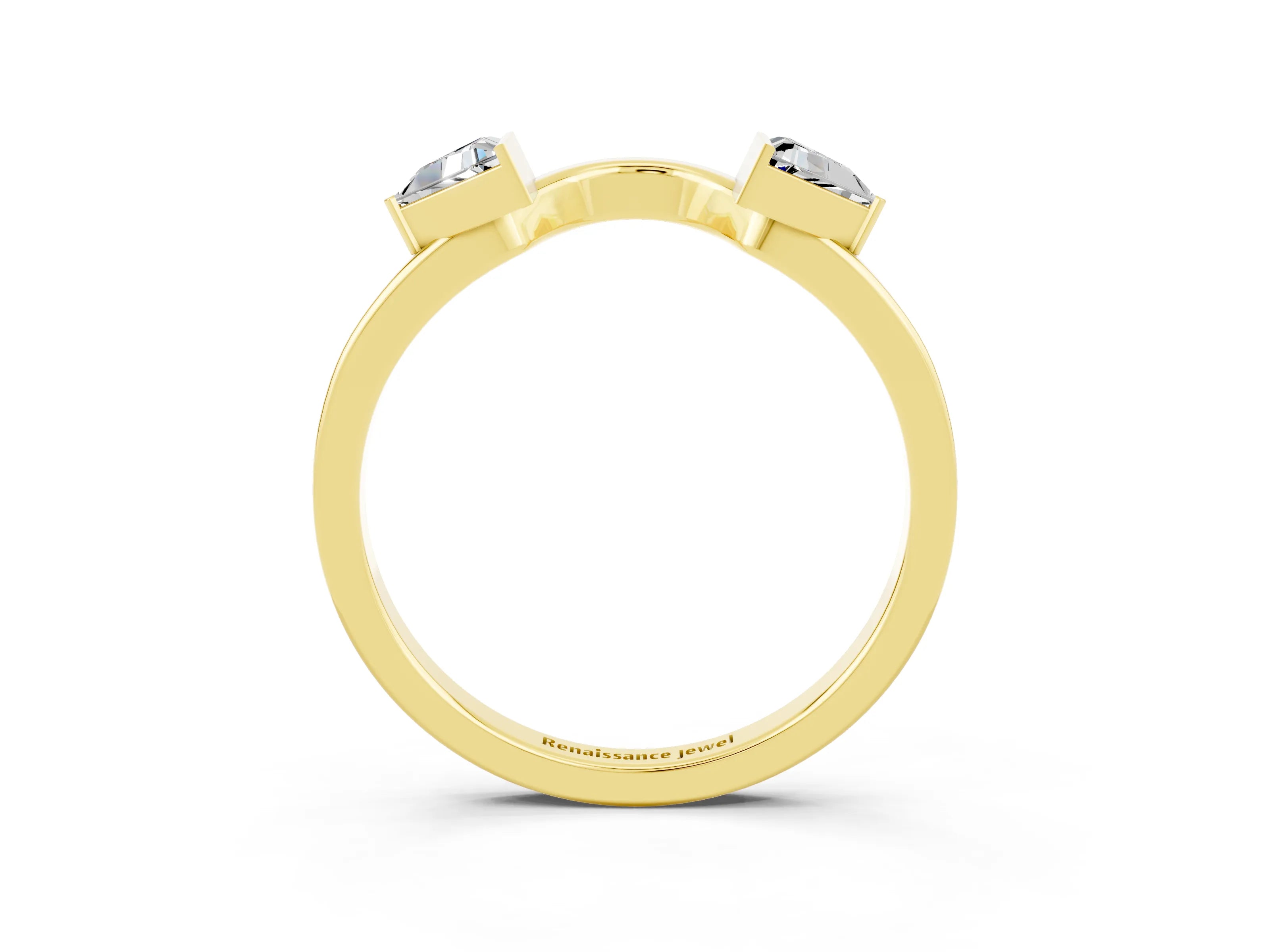 Yellow gold Trillion Moissanite Open Band Ring with Bezel Setting_9