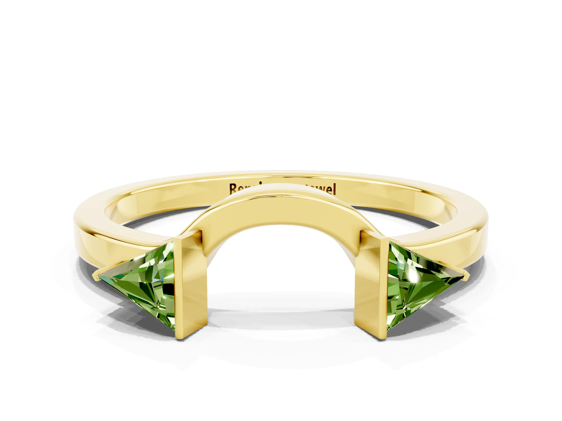 Yellow gold Trillion Peridot Open Band Ring with Bezel Setting_6