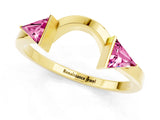 Yellow gold Trillion Pink Sapphire Open Band Ring with Bezel Setting_19