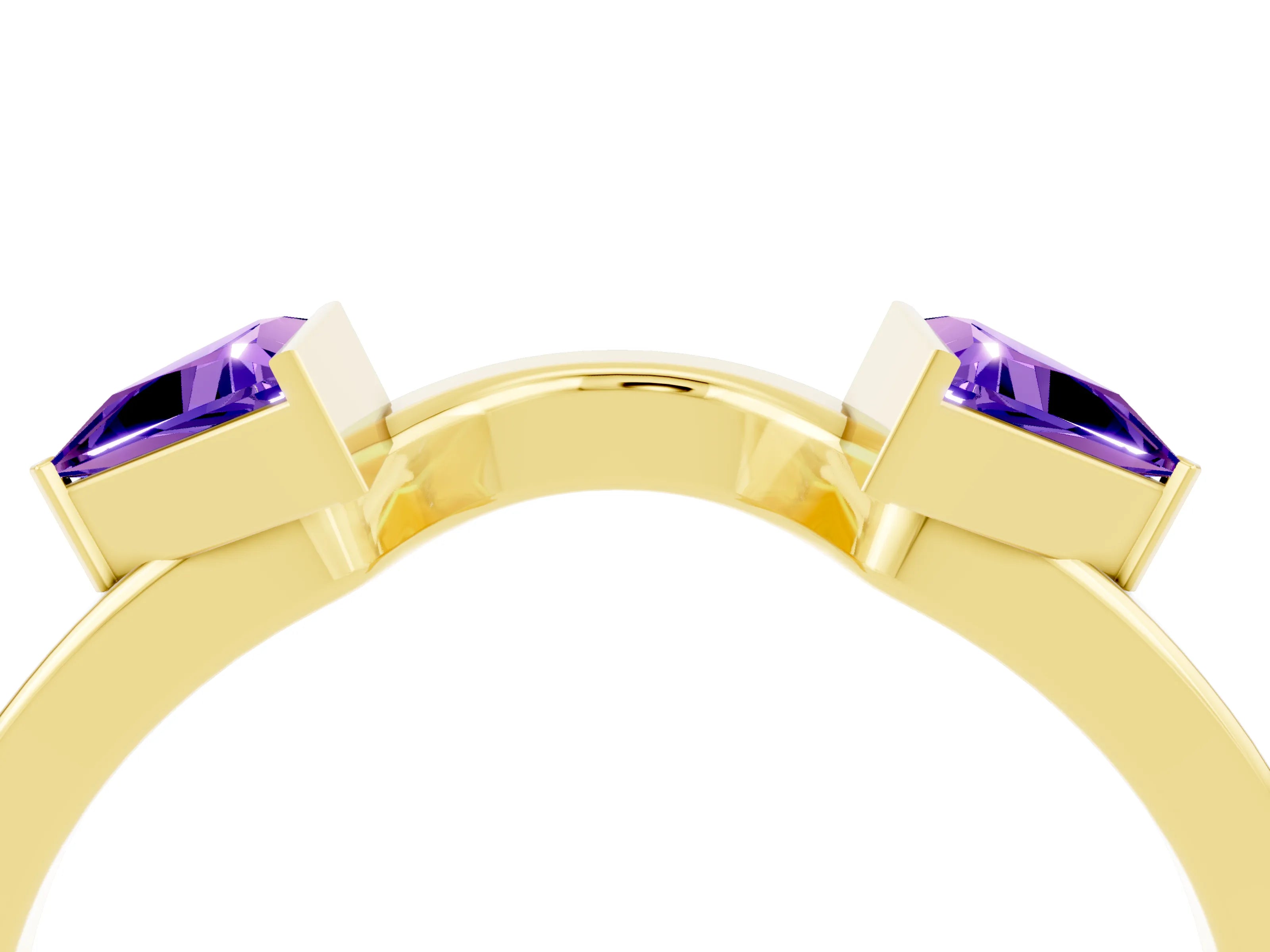 Yellow gold Trillion Tanzanite Open Band Ring with Bezel Setting_10