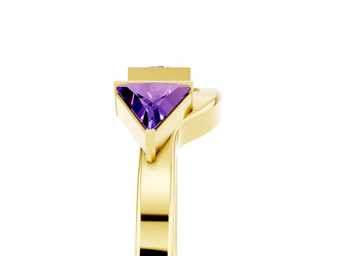 Yellow gold Trillion Tanzanite Open Band Ring with Bezel Setting_11