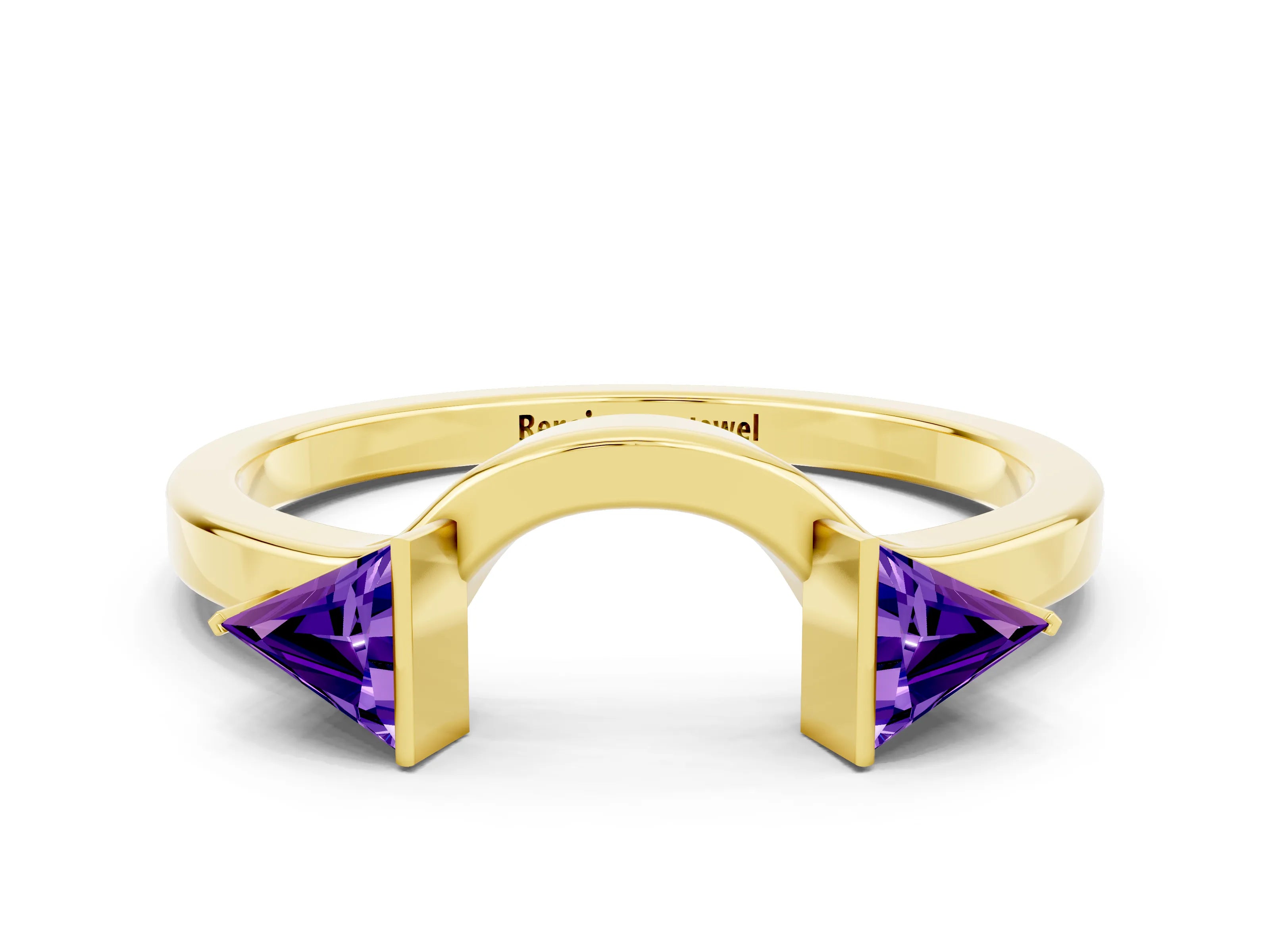 Yellow gold Trillion Tanzanite Open Band Ring with Bezel Setting_6