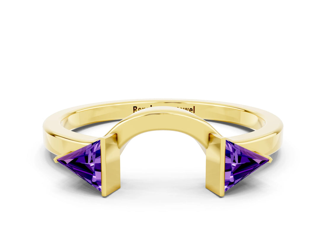 Yellow gold Trillion Tanzanite Open Band Ring with Bezel Setting_6