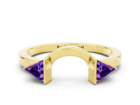 Yellow gold Trillion Tanzanite Open Band Ring with Bezel Setting_6