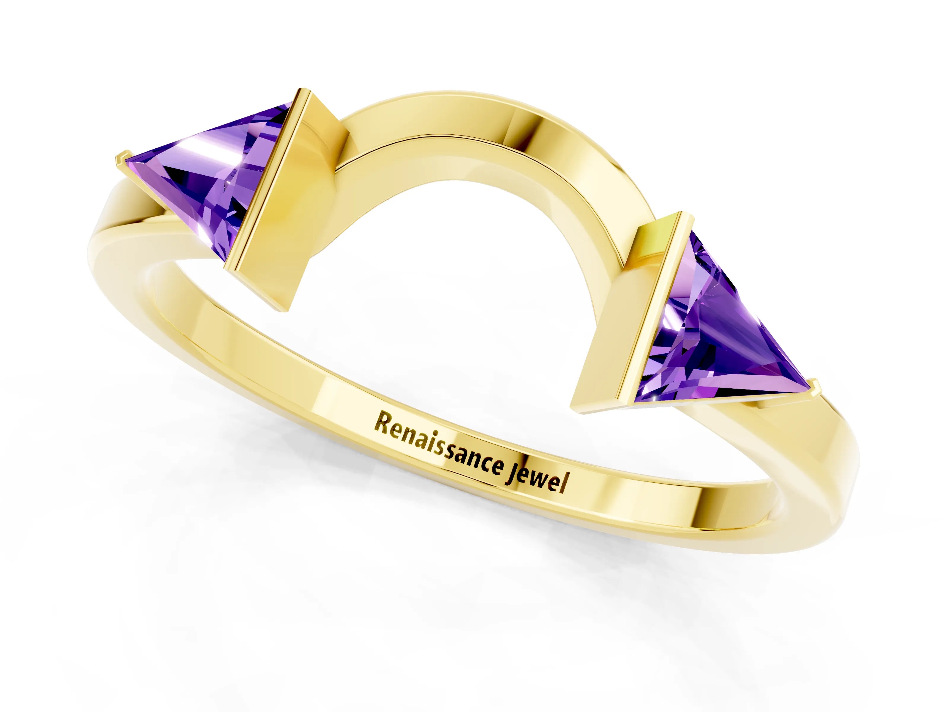 Yellow gold Trillion Tanzanite Open Band Ring with Bezel Setting_7