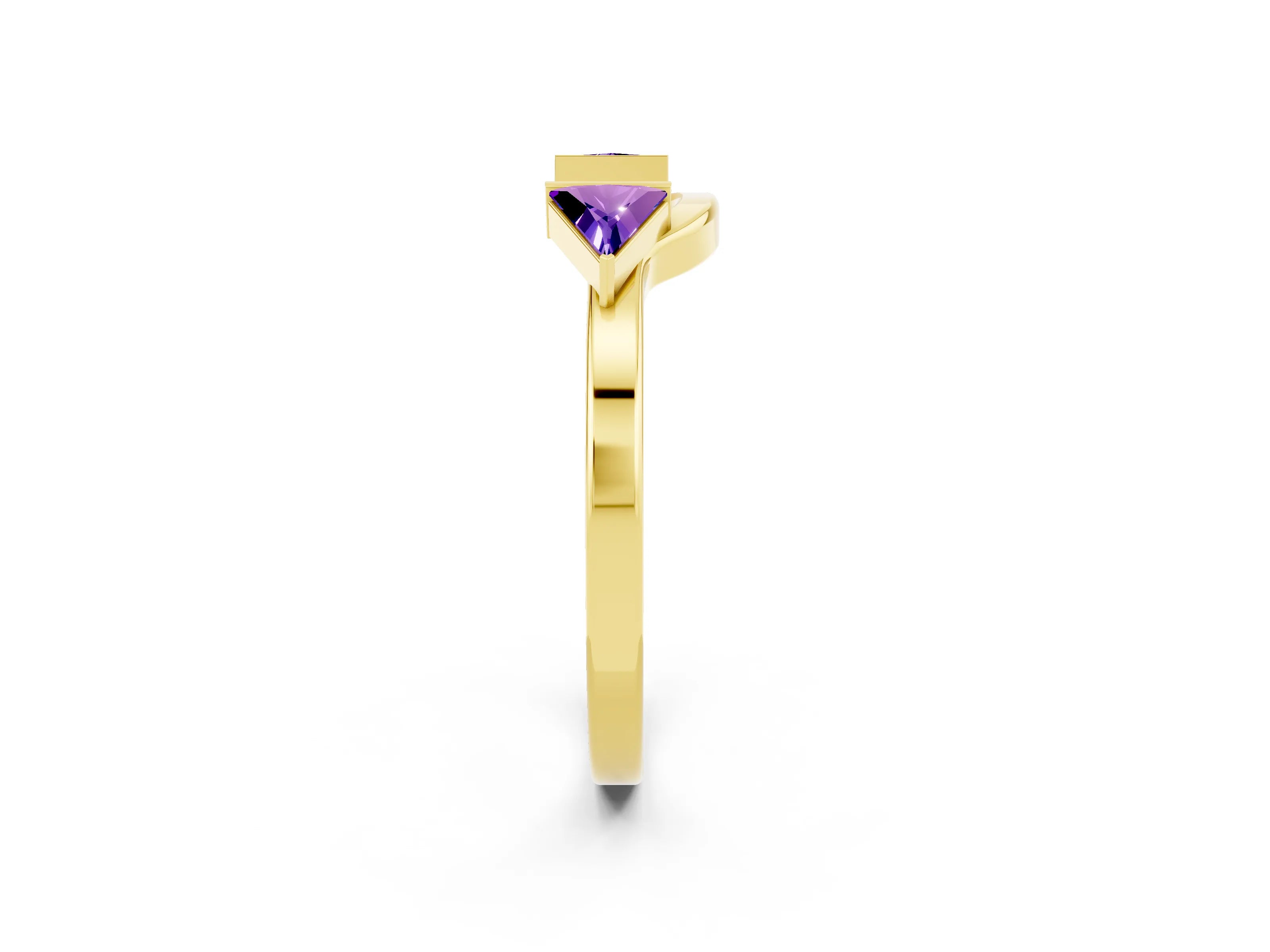 Yellow gold Trillion Tanzanite Open Band Ring with Bezel Setting_8