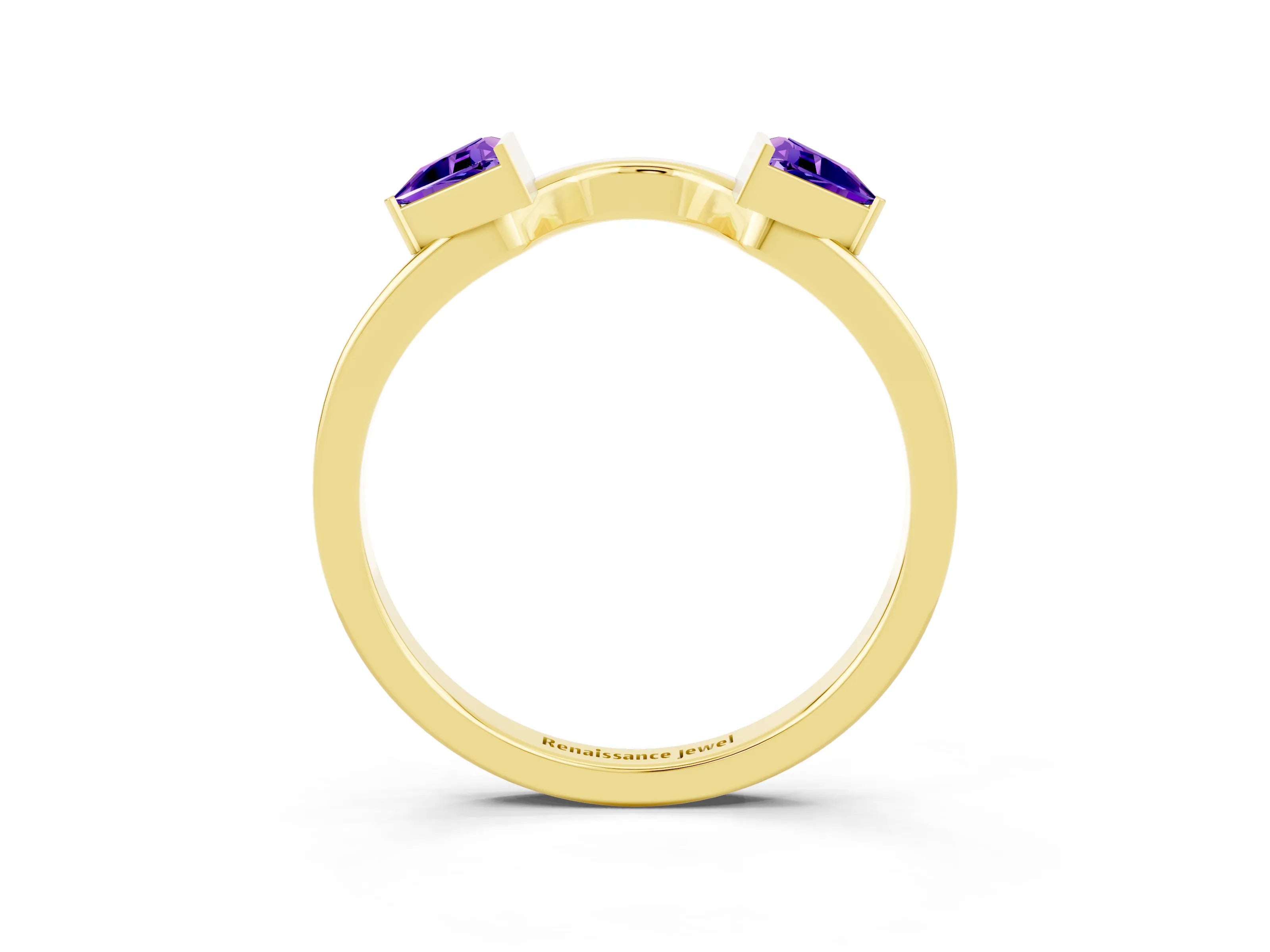 Yellow gold Trillion Tanzanite Open Band Ring with Bezel Setting_9