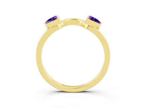 Yellow gold Trillion Tanzanite Open Band Ring with Bezel Setting_9