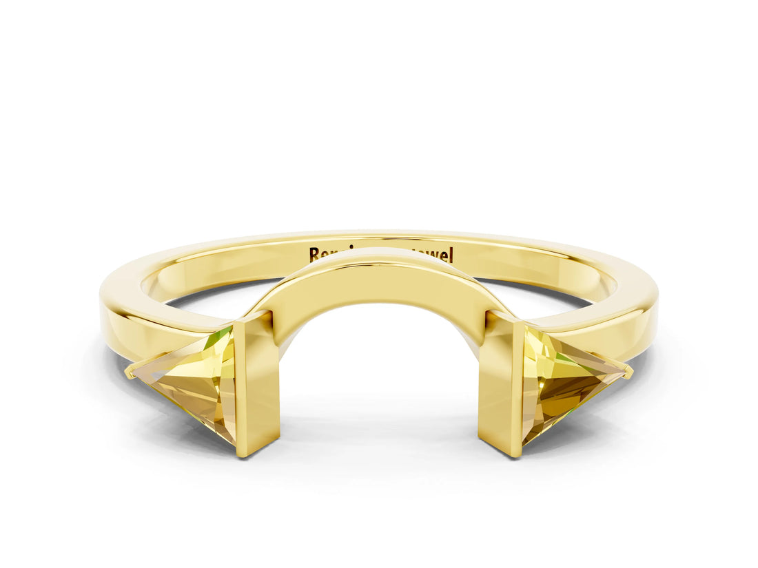 Yellow gold Trillion Yellow Sapphire Open Band Ring with Bezel Setting_18