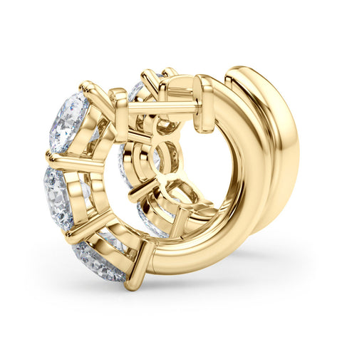 Yellow gold Triple Round Diamond Huggie Earrings with Prong Setting 1