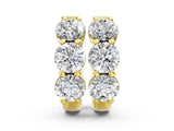 Yellow gold Triple Round Diamond Huggie Earrings with Prong Setting_6