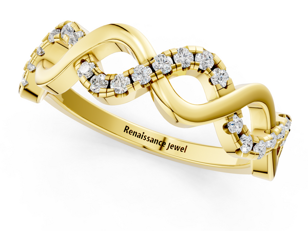 Yellow gold Twist Infinity Round Diamond Band with Pavé Setting
