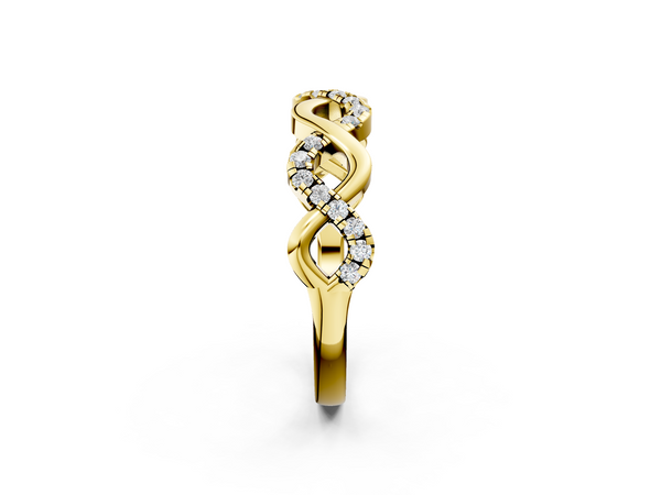 Yellow gold Twist Infinity Round Diamond Band with Pavé Setting