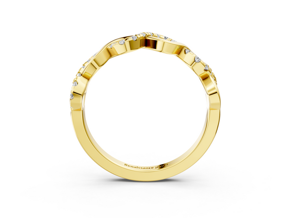 Yellow gold Twist Infinity Round Diamond Band with Pavé Setting