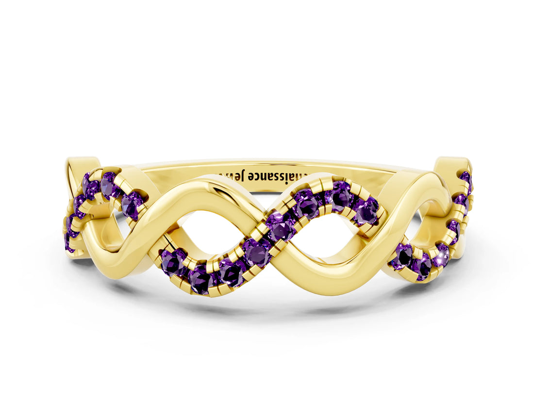 Yellow gold Twist Infinity Round Amethyst Band with Pavé Setting_6