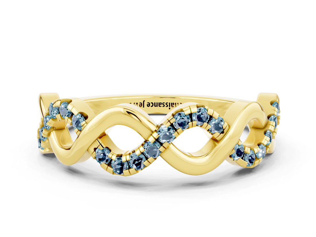Yellow gold Twist Infinity Round Aquamarine Band with Pavé Setting_6