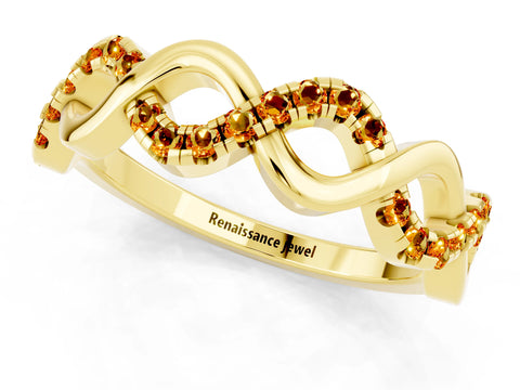 Yellow gold Twist Infinity Round Citrine Band with Pavé Setting_7