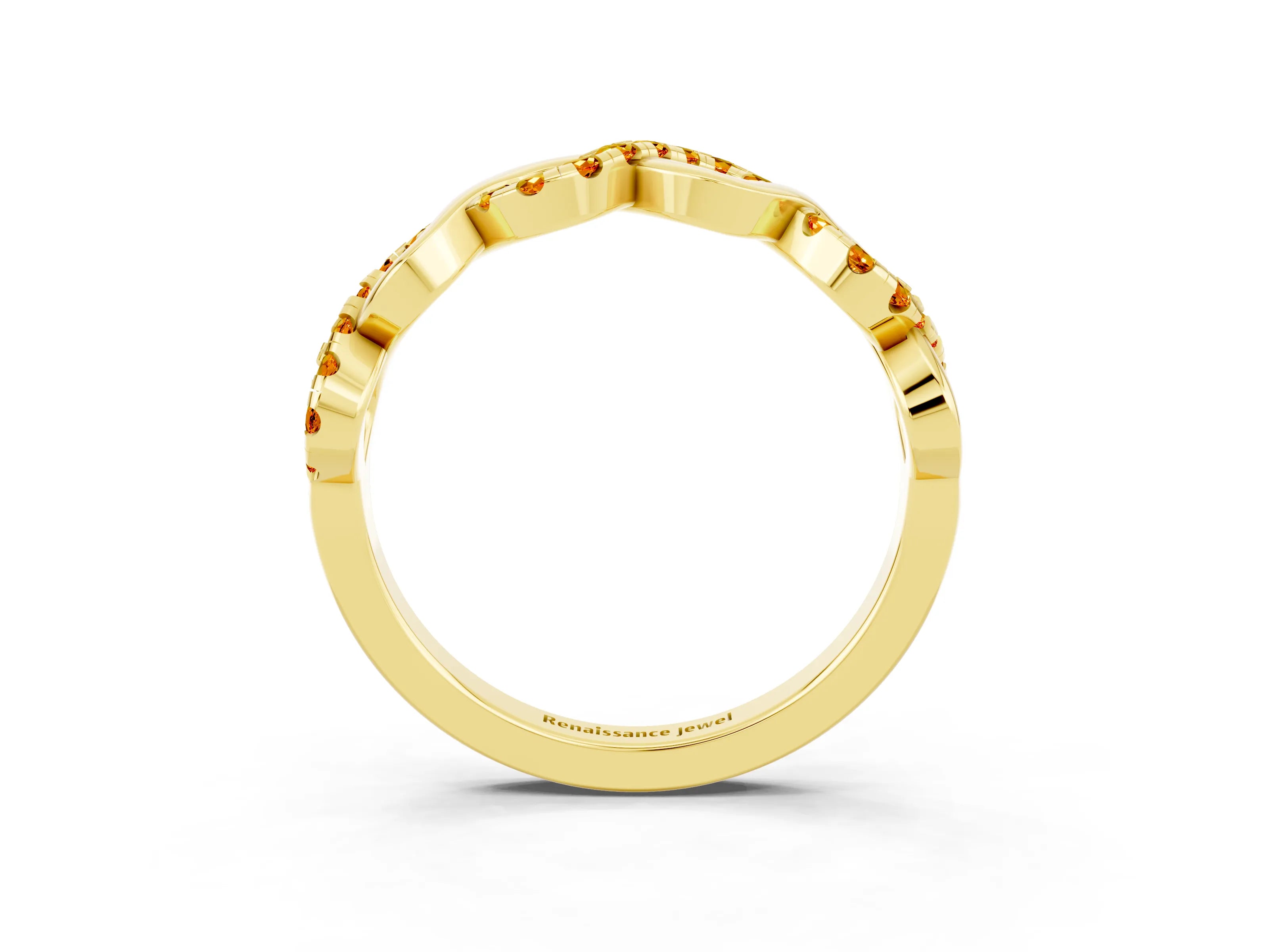 Yellow gold Twist Infinity Round Citrine Band with Pavé Setting_9
