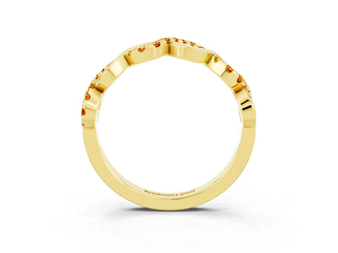Yellow gold Twist Infinity Round Citrine Band with Pavé Setting_9