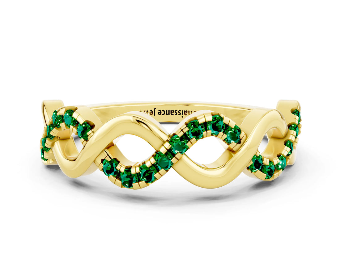 Yellow gold Twist Infinity Round Emerald Band with Pavé Setting_6