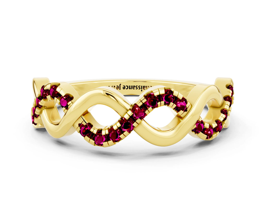 Yellow gold Twist Infinity Round Garnet Band with Pavé Setting_6