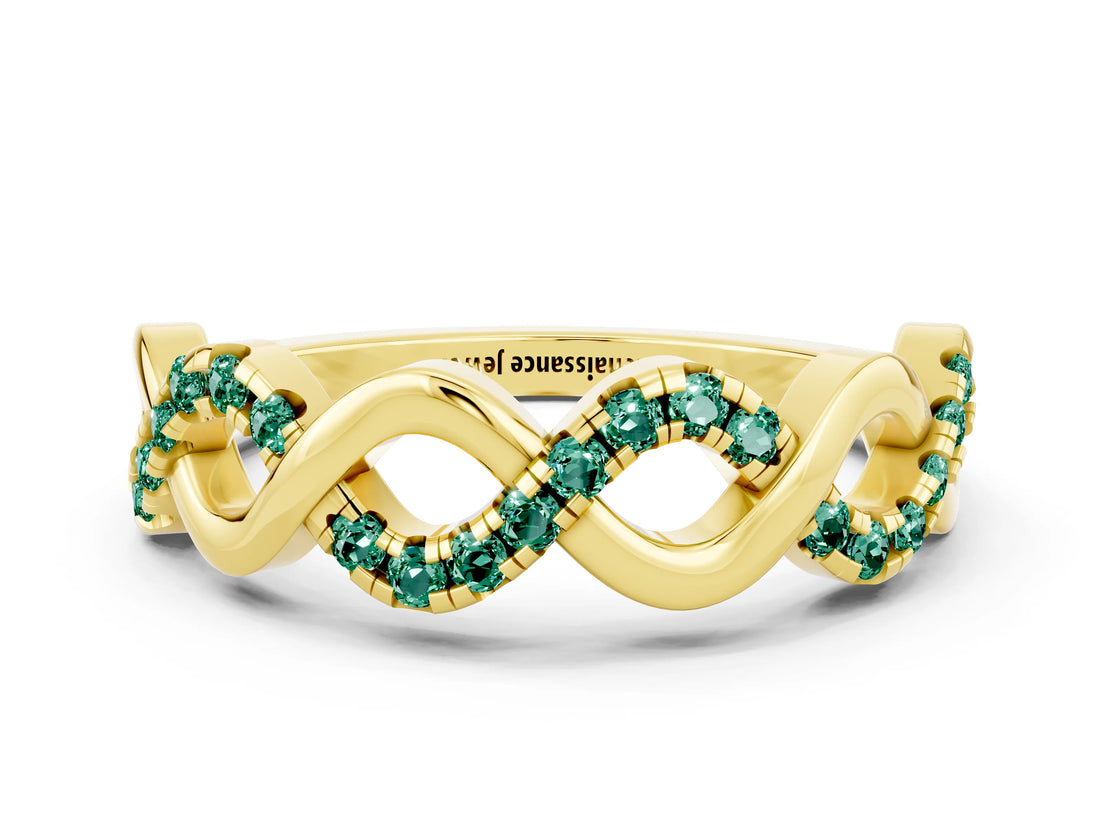 Yellow gold Twist Infinity Round Green Sapphire Band with Pavé Setting_6
