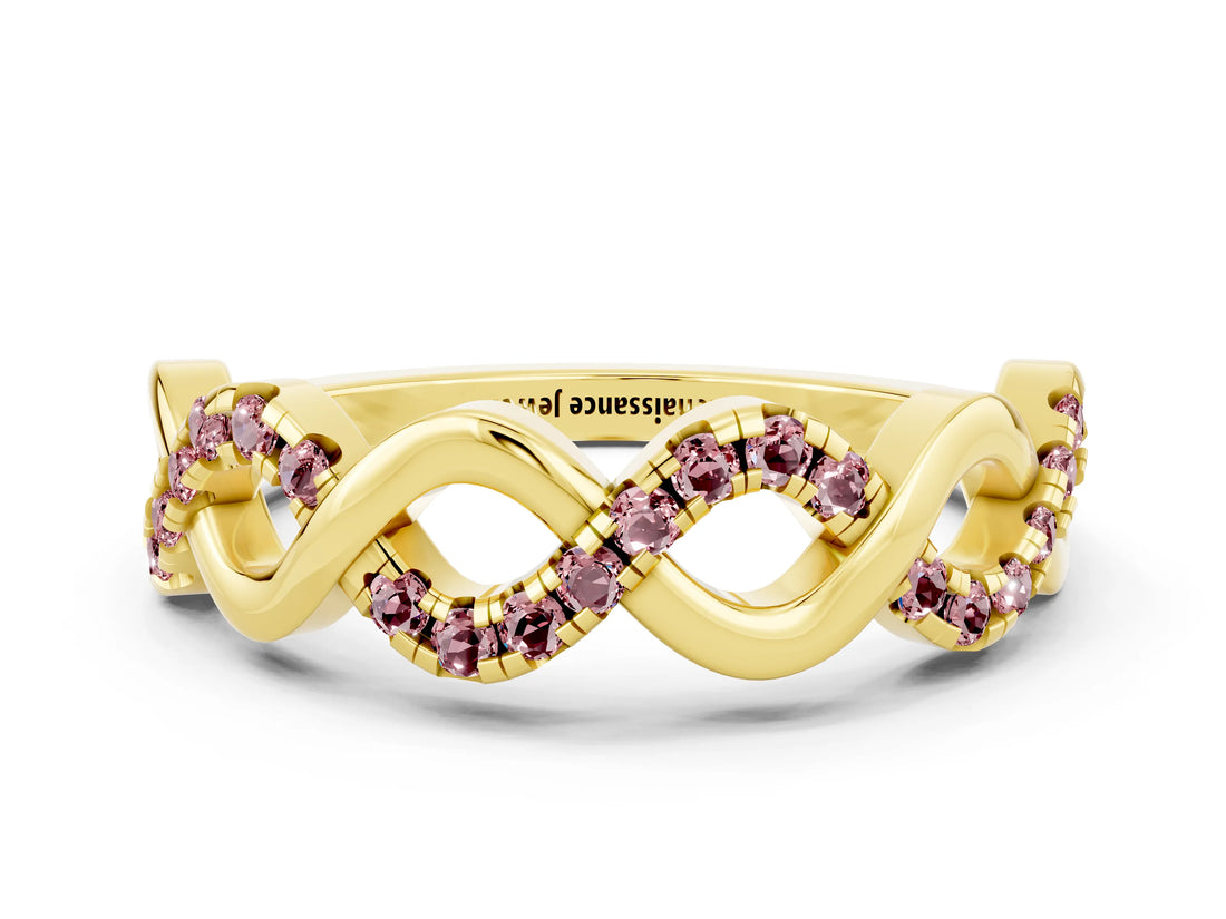 Yellow gold Twist Infinity Round Morganite Band with Pavé Setting_6