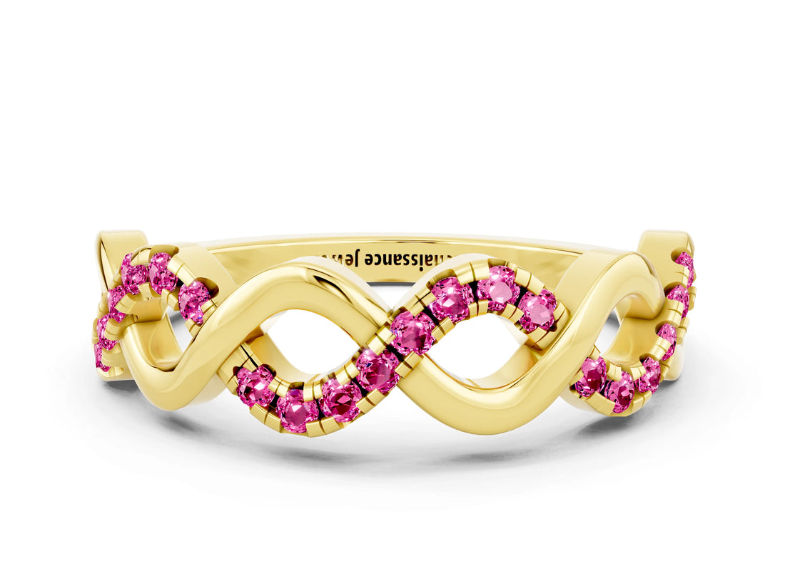 Yellow gold Twist Infinity Round Pink Sapphire Band with Pavé Setting_6