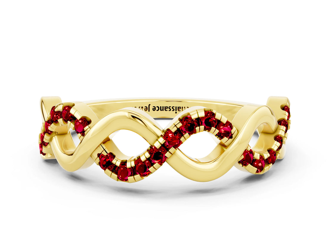 Yellow gold Twist Infinity Round Ruby Band with Pavé Setting_6