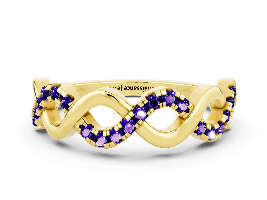 Yellow gold Twist Infinity Round Tanzanite Band with Pavé Setting_6