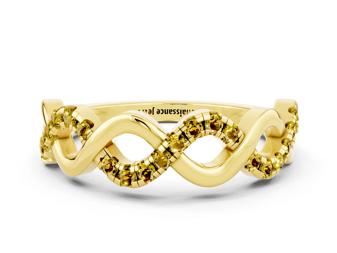 Yellow gold Twist Infinity Round Yellow Sapphire Band with Pavé Setting_6