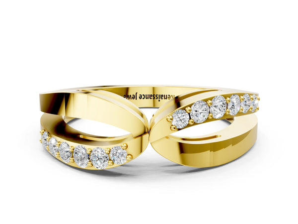 Yellow gold Twist Pave Round Diamond Infinity Band with Channel Setting