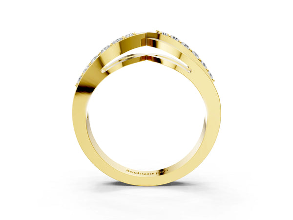 Yellow gold Twist Pave Round Diamond Infinity Band with Channel Setting