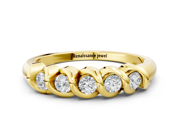 Yellow gold Round Diamond Eternity Band with Twist Prong Setting